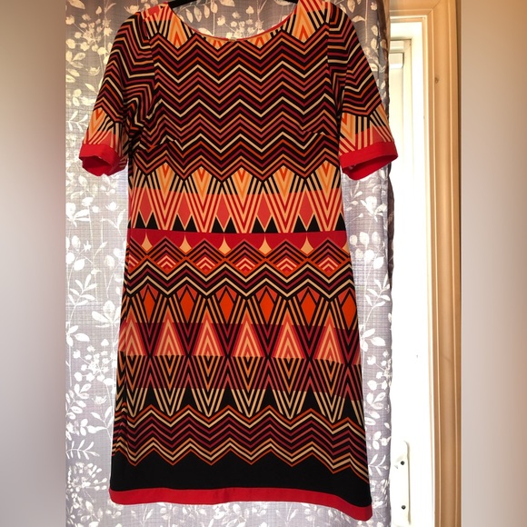 Navy, orange and pink Eliza J dress, in good used condition. - Picture 1 of 4